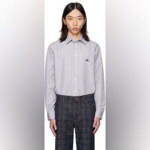 Burberry White and Blue Checkered Button Down Shirt